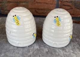 Honey Bee Beehive Salt Pepper Shakers New in Box Cream Yellow Honeybees ... - $17.10