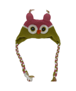Owl Face Design Crochet Children&#39;s Hat w/ Braids Pink/Green - $6.58 CAD