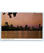 Chicago Skyline Lake Front Night IL Postcard - $8.18 CAD