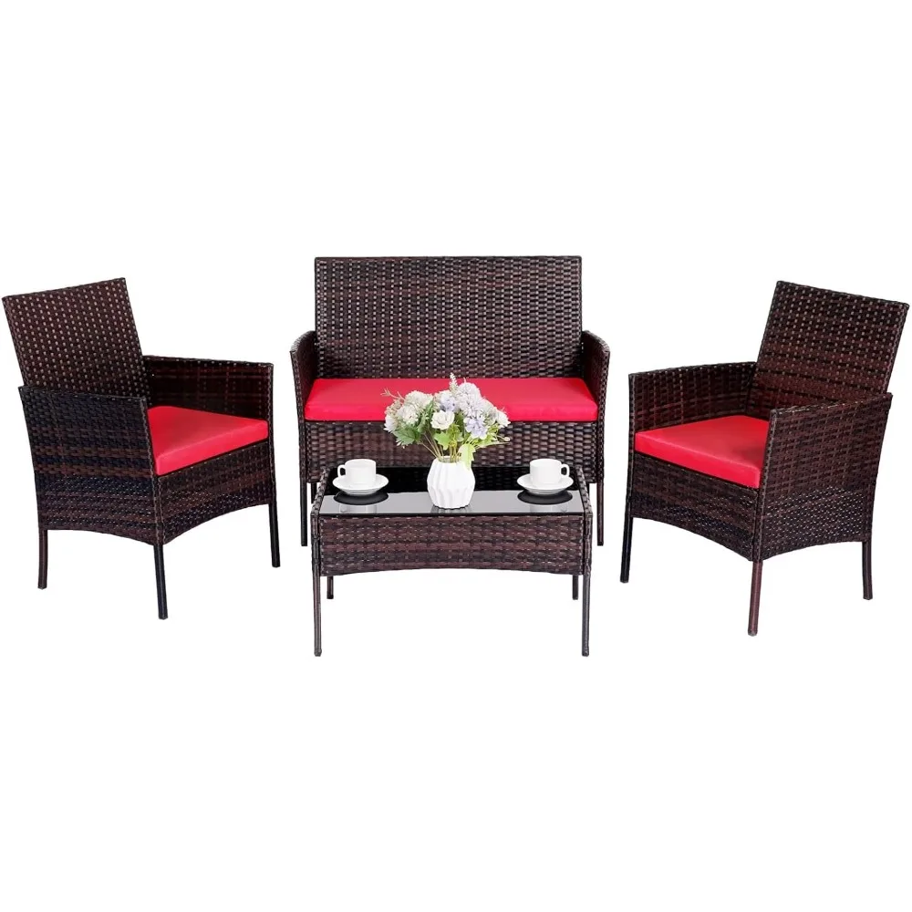 Conversation Sets Outdoor Wicker Rattan Chairs Garden Backyard Balcony P... - £163.41 GBP