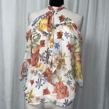 Sweet Pea New York &amp; Company Women&#39;s Blouse Ivory Floral Cold Shoulder Size S - £16.91 GBP