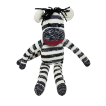 17" World Market Knitted Black White Zebra Sock Monkey Stuffed Animal Plush Toy - $37.05