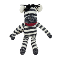 17&quot; WORLD MARKET KNITTED BLACK WHITE ZEBRA SOCK MONKEY STUFFED ANIMAL PL... - $37.05