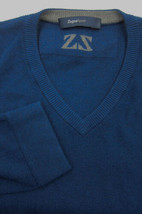 GORGEOUS Ermenegildo Zegna Sport Cashmere Silk Cotton V Neck Blue Sweater XL - £64.73 GBP