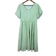 Baltic Born Dress Women Large Green Midi Mila Sage Swiss Dot Short Sleeve A-Line - £35.87 GBP