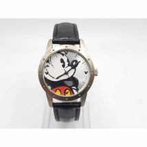 Disney Mickey Mouse Limited Release Watch New Battery Silver Tone Black Leather - $31.50