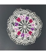 Vintage Hand-Made Crochet Purple Pansies Round Doily - $369.05 MXN