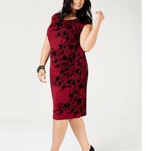 Jessica Howard Women Plus 16 Burgundy Zip Up Ruched Velvet Cap Sleeve Dress NEW - £24.92 GBP