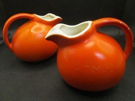 Rare Pair of Compatible with Hall CREAMERS with ICE Lip Orange 4&quot; - £39.25 GBP