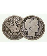 Lot of 2 Barber Half Dollars (1895-O and 1894) in Good Condition, Natura... - $122.67 CAD