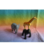 Lot of 3 Plastic Jungle Zoo Safari Animals Giraffe Elephant and Ape - $2.85