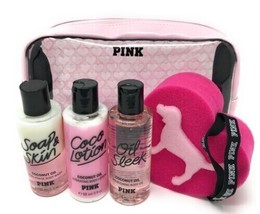 Victoria Secret PINK Coconut Oil Body Care 5 piece Travel Carry On Gift Set NEW - £19.10 GBP