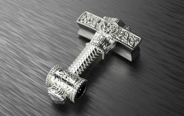 Platinum Plated Sterling Silver Oxidized Mjolnir Thor&#39;s Hammer pendant for Men&#39;s - £93.86 GBP