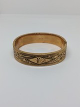 ACCo Antique Gold Filled GF Etched Wide Bangle Bracelet 7&quot; - £128.86 GBP