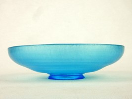 Stretch Glass 8&quot; Shallow Bowl, Frosted Aqua Blue, Vintage Candy Dish, Potpourri - £15.59 GBP