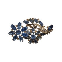 Blue Topaz Floral Bouquet Flowers Rhinestone Vintage Brooch  2.25” Estate Find - £23.78 GBP