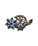 Blue Topaz Floral Bouquet Flowers Rhinestone Vintage Brooch  2.25” Estat... - £23.88 GBP