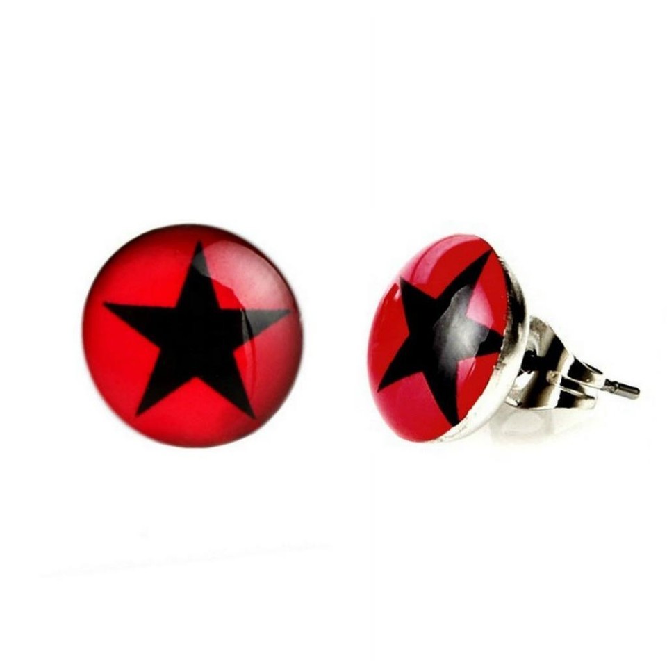 STAINLESS STEEL STAR EARRINGS 10mm Black Red Round Circle Hipster Stud P... - $6.95