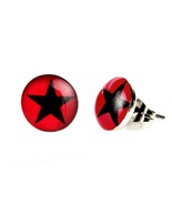 STAINLESS STEEL STAR EARRINGS 10mm Black Red Round Circle Hipster Stud P... - $129.33 MXN