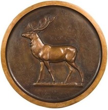 Plaque Wall Regal Stag Deer Relief Round Hand Cast Resin OK Casting Mountain - £220.67 GBP