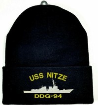 USS Nitze DDG-94 Beanie Watch Cap Skull Cap Black Embroidered Long Cuff - $9.89