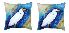 Pair of Betsy Drake Great Egret Right No Cord Pillows 18 Inch X 18 Inch - £62.14 GBP