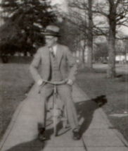 Man On Tricycle on Sidewalk Photograph Vintage Antique Found Photo - $15.95