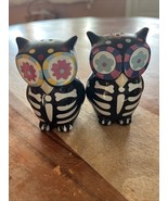 Halloween Black Sugar Skull Mummy Owls Salt/Pepper Shaker Crackel Barrel... - $9.50