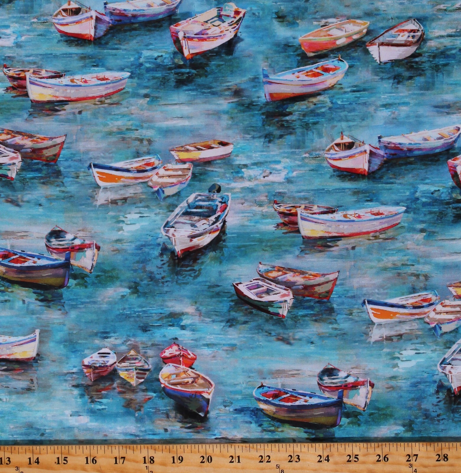 Cotton Boats Row Canoes Water Sea Blue Fabric Print by Yard D487.78 - $15.95