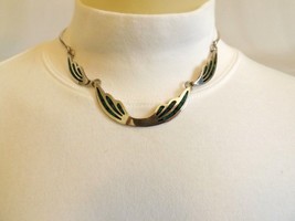 Vintage Sterling Silver &amp; Malachite Inlay Taxco Necklace Artisan Signed TV-114 - £89.11 GBP