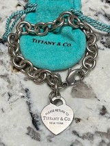 Tiffany &amp; Co. Sterling Silver Heart Tag Lobster clasp Bracelet 7” w/ Tif... - $183.15