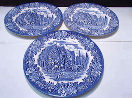3 English Ironstone 9 1/2&quot; Dinner Plates Blue - Coach &amp; Horses Eng ~ Wm ... - $19.99