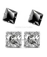 2 PAIRS CZ CLEAR+BLACK SQUARE MAGNETIC Clip-On STUD EARRINGS Men Women - €8,40 EUR+