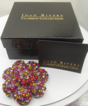 Joan Rivers Gun Metal Pink,Greenish Yellow Flower Rhinestone Brooch W/Box - $84.15