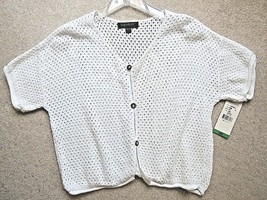 Ladies Top One Size White Open Weave Knit S/S Crop Top $68 Value NWT - £19.06 GBP
