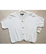Ladies Top One Size White Open Weave Knit S/S Crop Top $68 Value NWT - £19.35 GBP