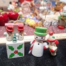 Three Wooden ornaments Jack in the Box Snowman and clown Made By Taiwan - £4.11 GBP