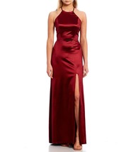 Blondie Nights Juniors&#39; Satin Tie Back High Neck Sheath Gown Wine Size 7 $169 - $45.82