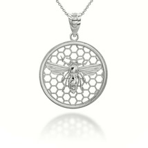 925 Streling Silver Queen Bee Honey Comb Pendant Necklace 16&quot;, 18&quot;, 20&quot;, 22&quot; - $28.90+