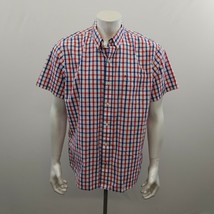 IZOD Button Down Shirt Men&#39;s XL Red Blue Short Sleeve Cotton/Polyester - £9.21 GBP