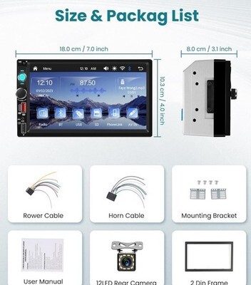 Double Din Car Stereo with Wireless Carplay & Android , 7 Inch HD Touch back up Item image 6