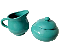 SET Vintage Pottery Turquoise Teal Blue Cream And Sugar Dish Coffee Bar Serving  - £15.53 GBP