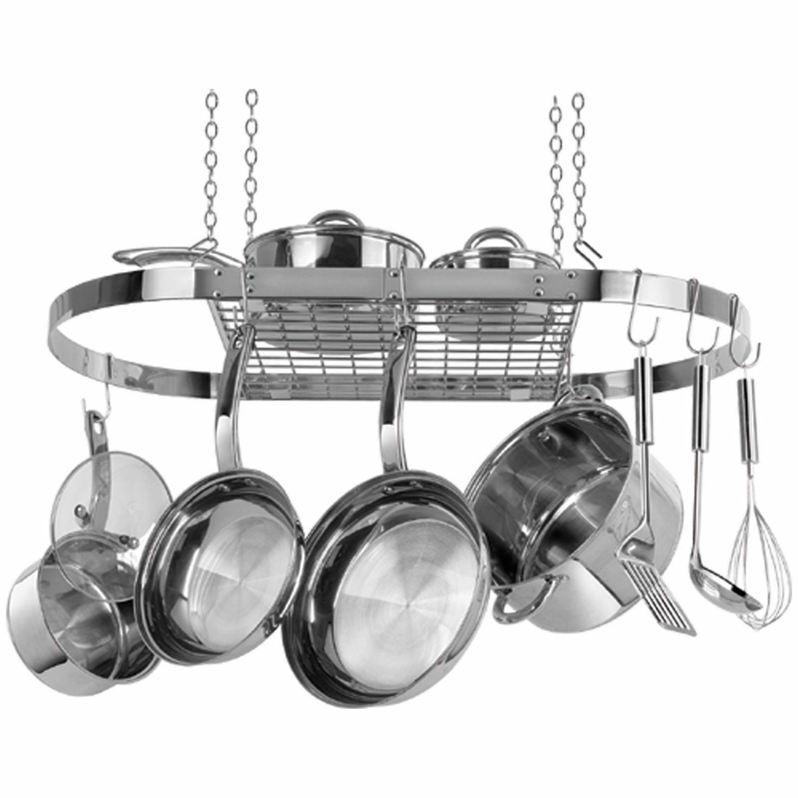 Primary image for Stainless Steel Metal Oval Hanging Pot Rack Pans Cookware Kitchen Hanger Decor