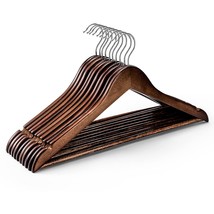 Wooden Hangers 10 Pack, Heavy Duty Walnut Coat Hangers For Closet, Smooth Finish - £29.89 GBP