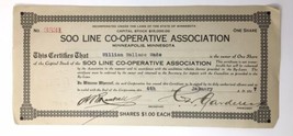 1917 SOO LINE CO-OPERATIVE ASSOCIATION Stock Certificate Minneapolis MN - $25.00