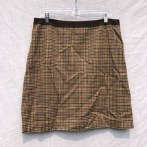 Ann Taylor Size 14 Brown Beige Houndstooth Plaid Pencil Skirt 100% Wool Vintage - £23.48 GBP