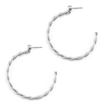 Twisted Wire with Rhinestone Hoop Earrings Sterling Silver - £9.71 GBP