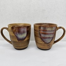 Sango Splash Set of 2 Brown Drip Glazed Swirl Coffee Mugs/Cups 4951 4 inch #2 - £7.56 GBP
