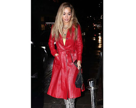 Trench Coat Slim Fit Leather Stylish Women Designer Lambskin Hot Red Party Wear - £132.56 GBP+
