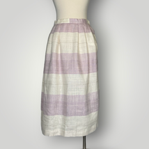 Vintage 1970s Skirt F A Chatta Linen Blend Striped Purple Ivory Midi Small F - £26.54 GBP